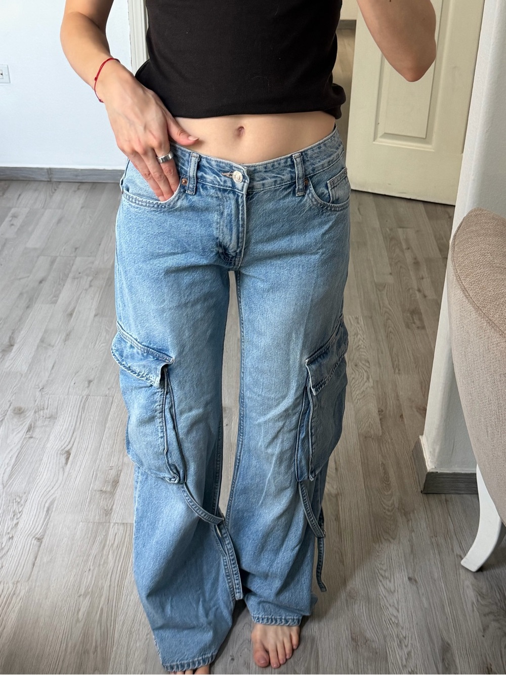 Zara Light Blue Cargo Wide-Leg Jeans